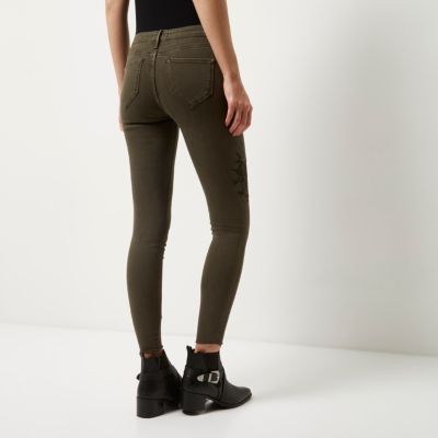 Khaki green embroidered Molly jeggings